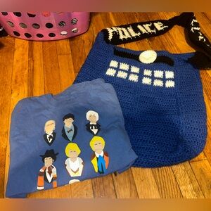 Dr Who T-Shirt Size L and Crochet TARDIS bag